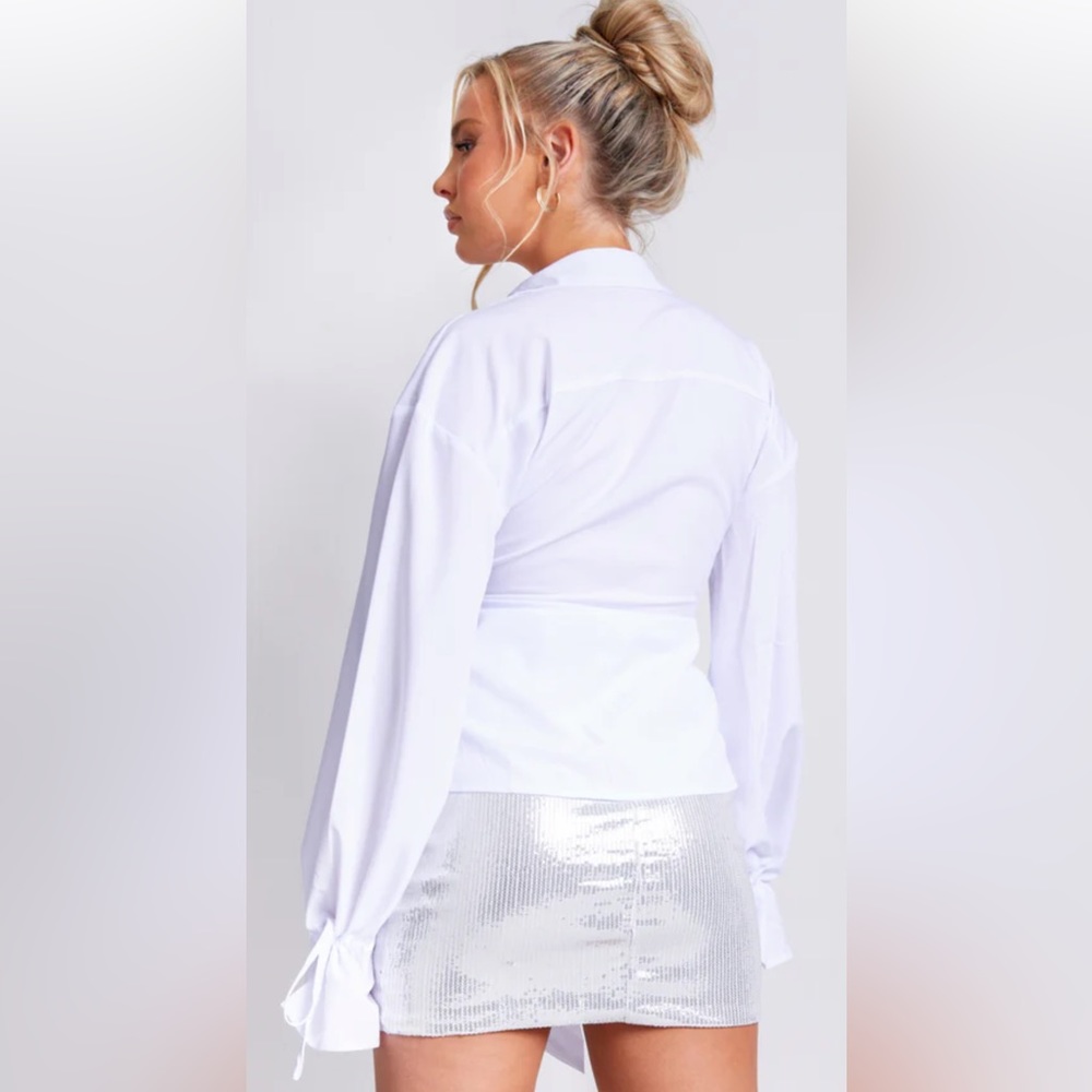 White Plunge Drape Blouse